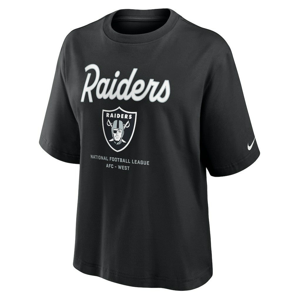 Las Vegas Raiders Women's Essential Script Relaxed Boxy T-Shirt - Black discount