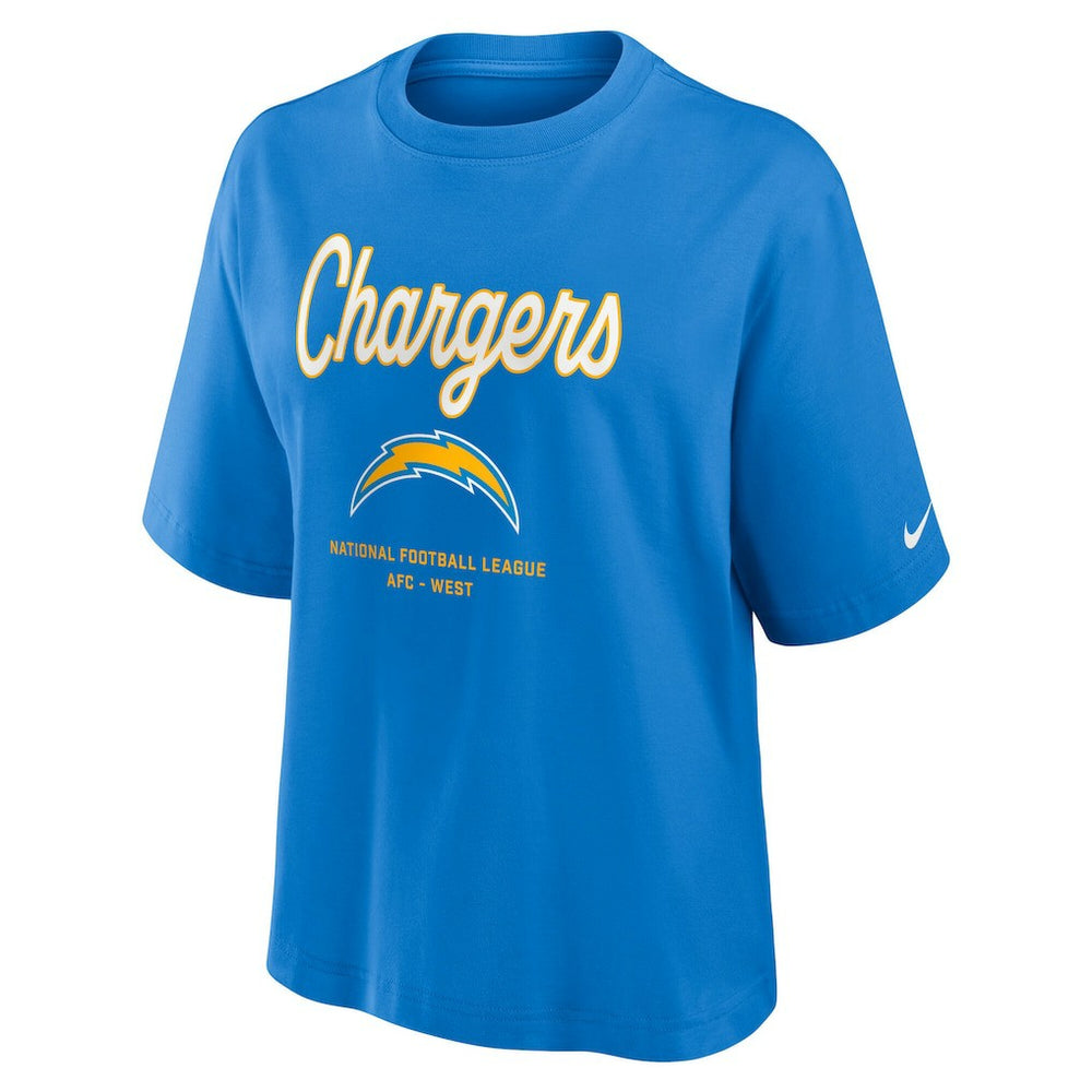 Los Angeles Chargers Women's Essential Script Relaxed Boxy T-Shirt - Powder Blue discount