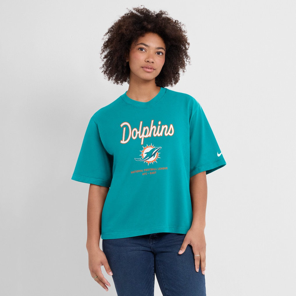 Miami Dolphins Women's Essential Script Relaxed Boxy T-Shirt - Aqua discount
