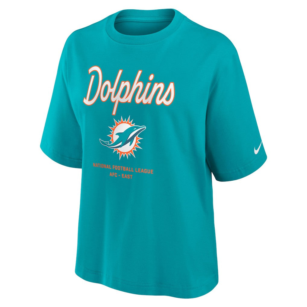 Miami Dolphins Women's Essential Script Relaxed Boxy T-Shirt - Aqua discount