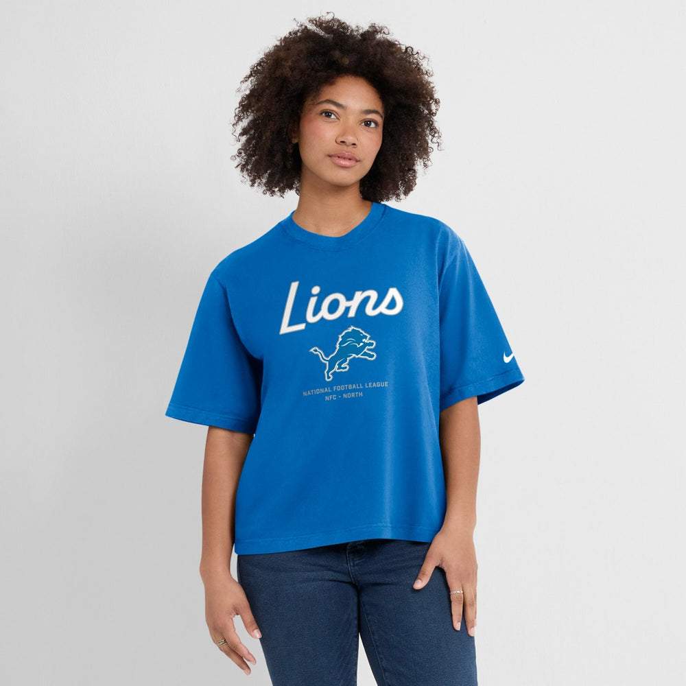 Detroit Lions Women's Essential Script Relaxed Boxy T-Shirt - Blue for sale
