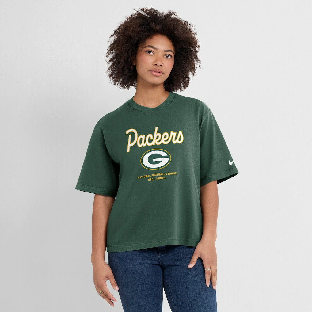 Green Bay Packers Women's Essential Script Relaxed Boxy T-Shirt - Green cheap