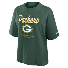 Green Bay Packers Women's Essential Script Relaxed Boxy T-Shirt - Green cheap