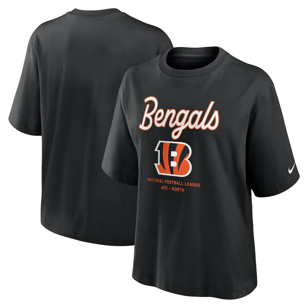 Cincinnati Bengals Women's Essential Script Relaxed Boxy T-Shirt - Black online