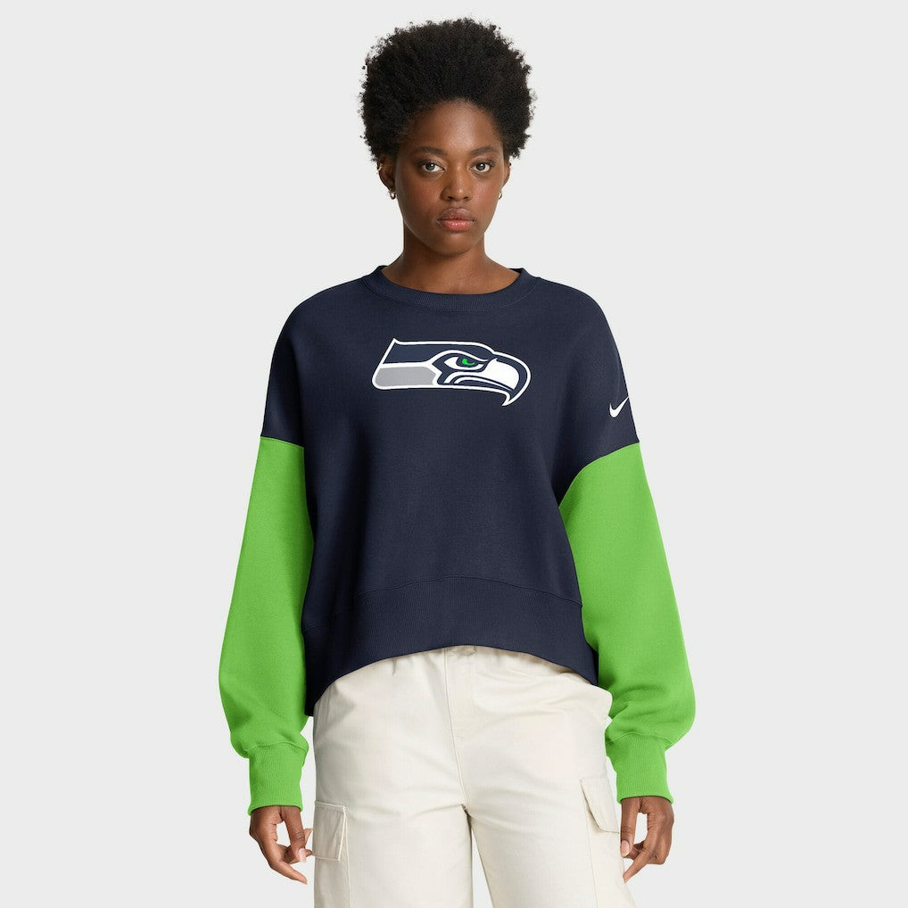 Seattle Seahawks Women's Oversized Color-Block Pullover Sweatshirt - College Navy cheap