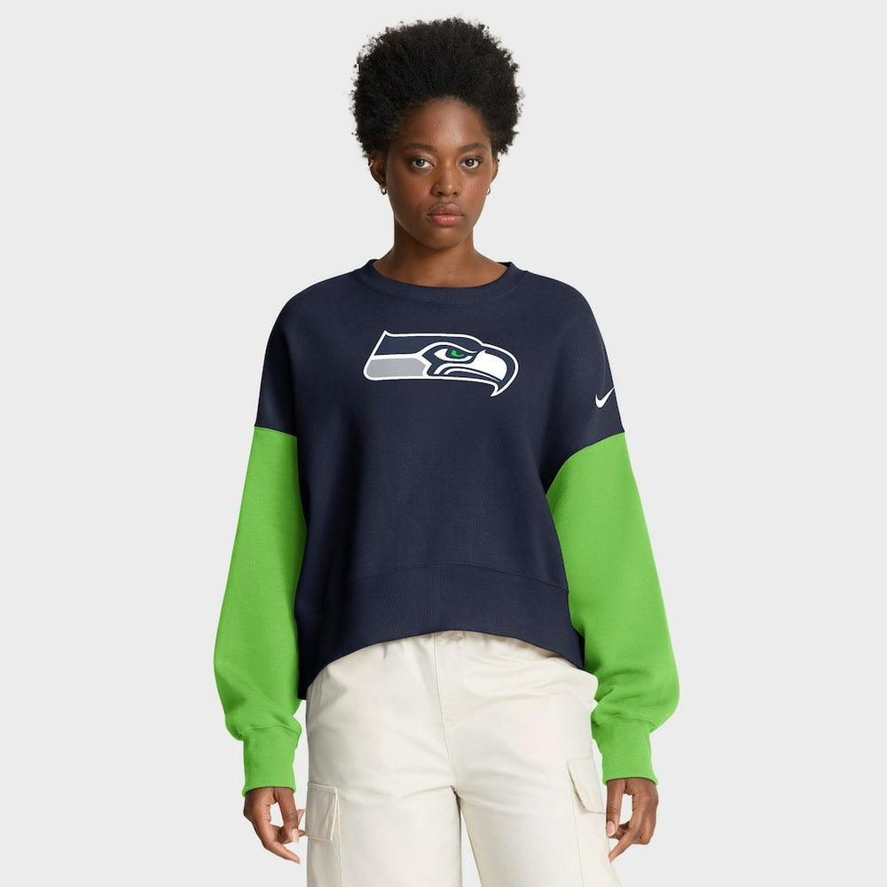 Seattle Seahawks Women's Oversized Color-Block Pullover Sweatshirt - College Navy cheap