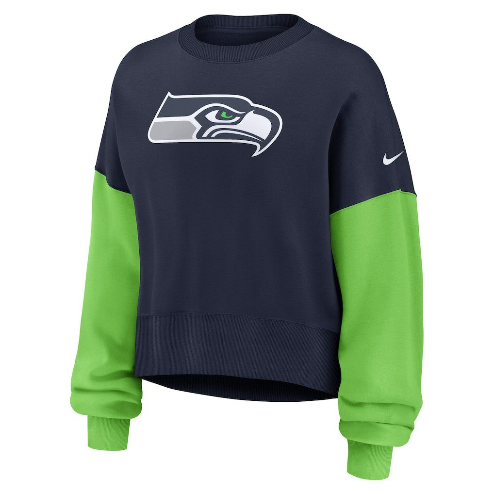 Seattle Seahawks Women's Oversized Color-Block Pullover Sweatshirt - College Navy cheap