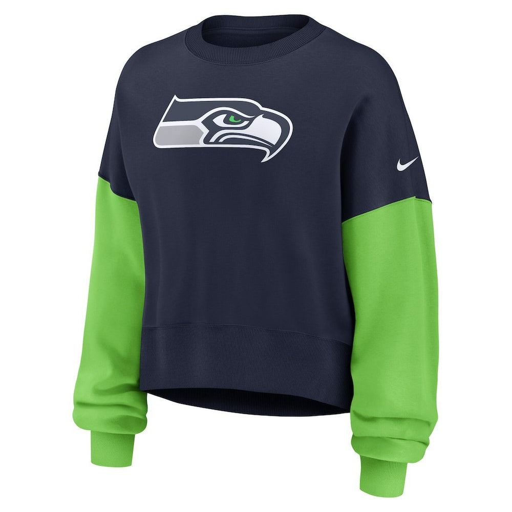 Seattle Seahawks Women's Oversized Color-Block Pullover Sweatshirt - College Navy cheap