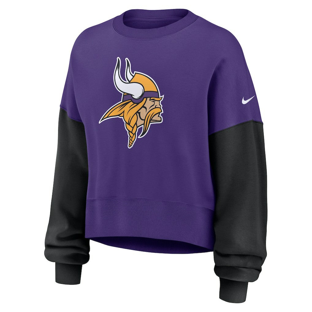 Minnesota Vikings Women's Oversized Color-Block Pullover Sweatshirt - Purple discount