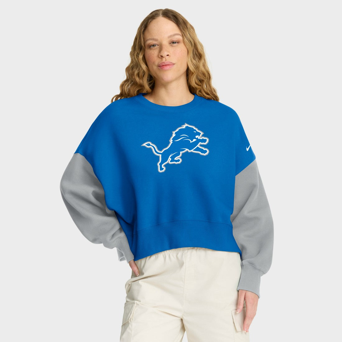 Detroit Lions Women's Oversized Color-Block Pullover Sweatshirt - Blue cheap