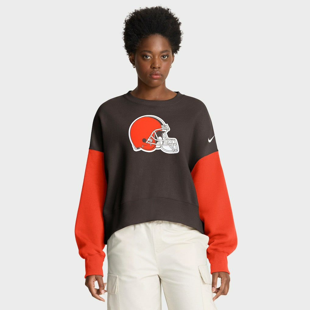 Cleveland Browns Women's Oversized Color-Block Pullover Sweatshirt - Brown for sale