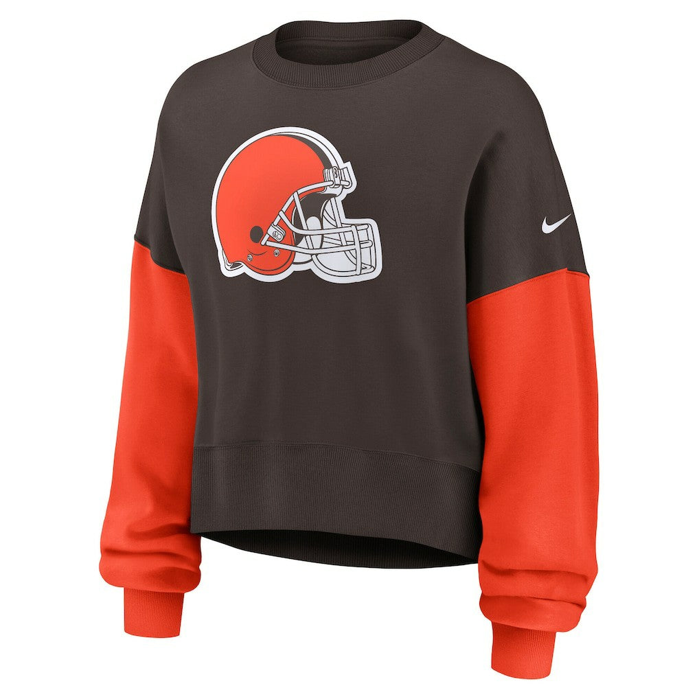 Cleveland Browns Women's Oversized Color-Block Pullover Sweatshirt - Brown for sale