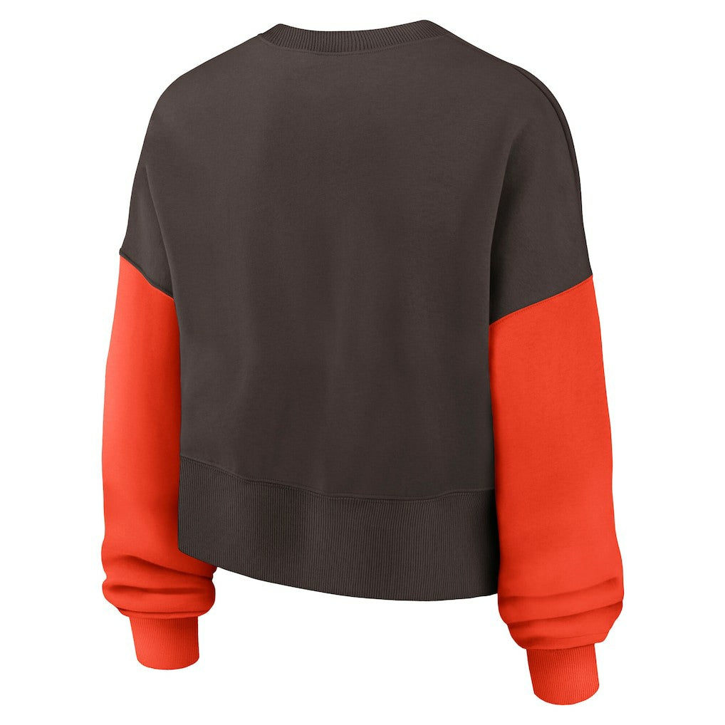 Cleveland Browns Women's Oversized Color-Block Pullover Sweatshirt - Brown for sale