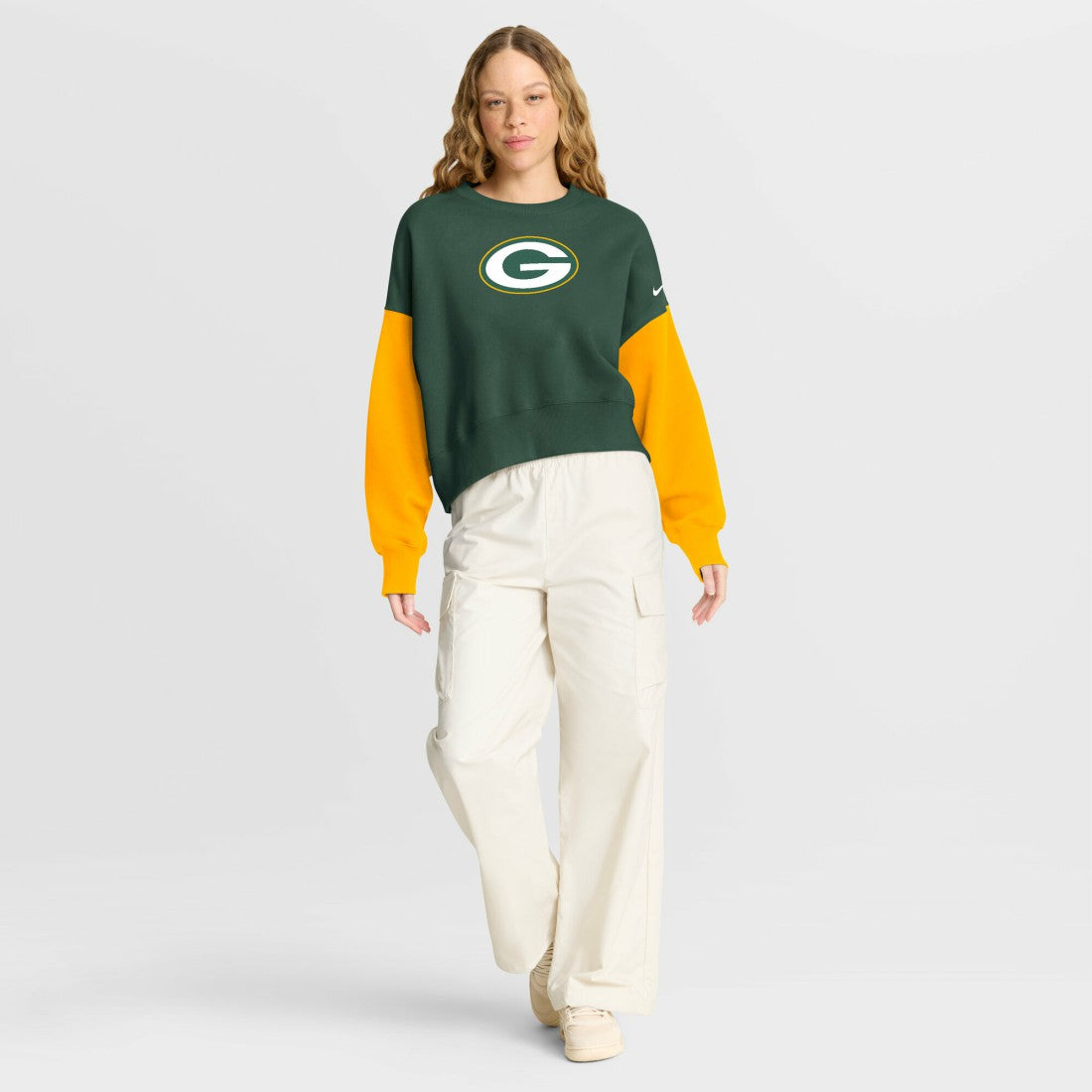 Green Bay Packers Women's Oversized Color-Block Pullover Sweatshirt - Green for sale