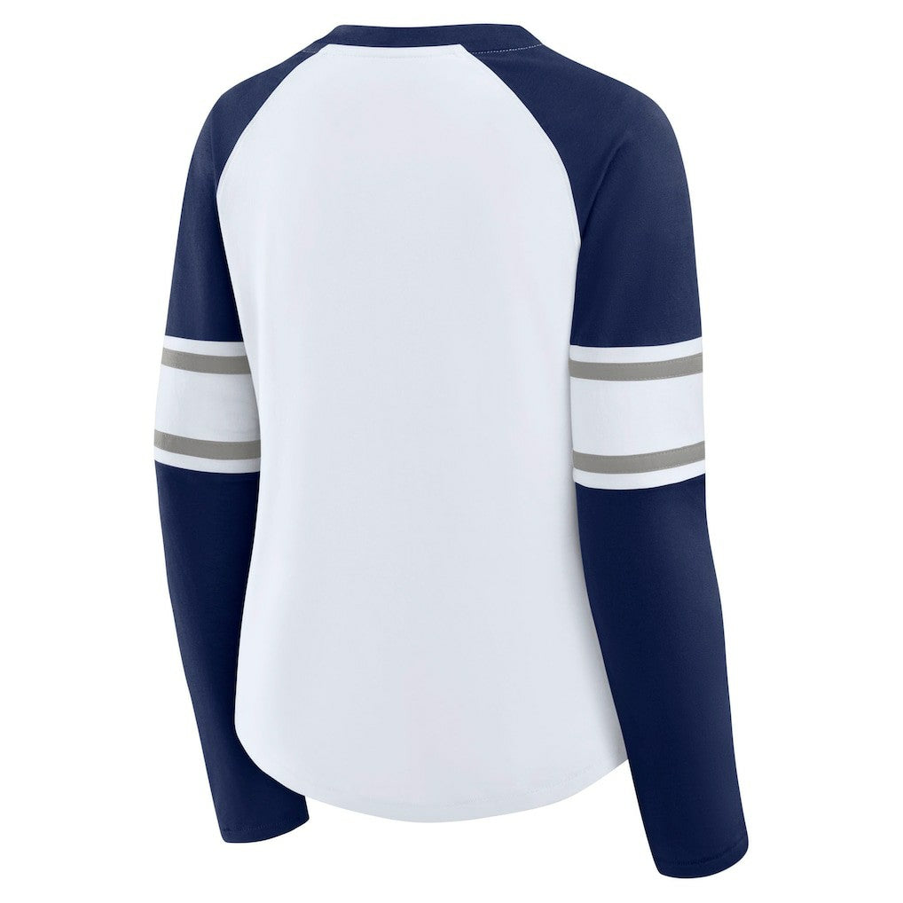Dallas Cowboys Women's Redzone Blitz Package Raglan Lace-Up V-Neck Long Sleeve T-Shirt - White/Navy outlet