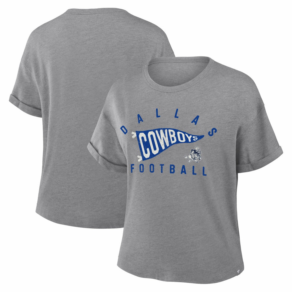 Dallas Cowboys Women's Pennant Wave Tribute Tri-Blend Boxy T-Shirt - Heather Gray for sale
