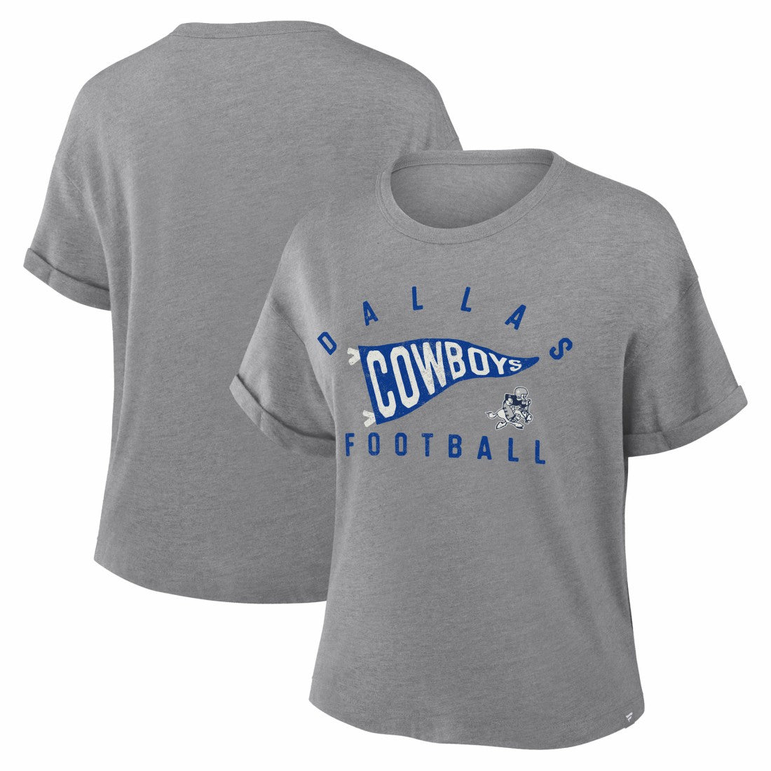 Dallas Cowboys Women's Pennant Wave Tribute Tri-Blend Boxy T-Shirt - Heather Gray for sale