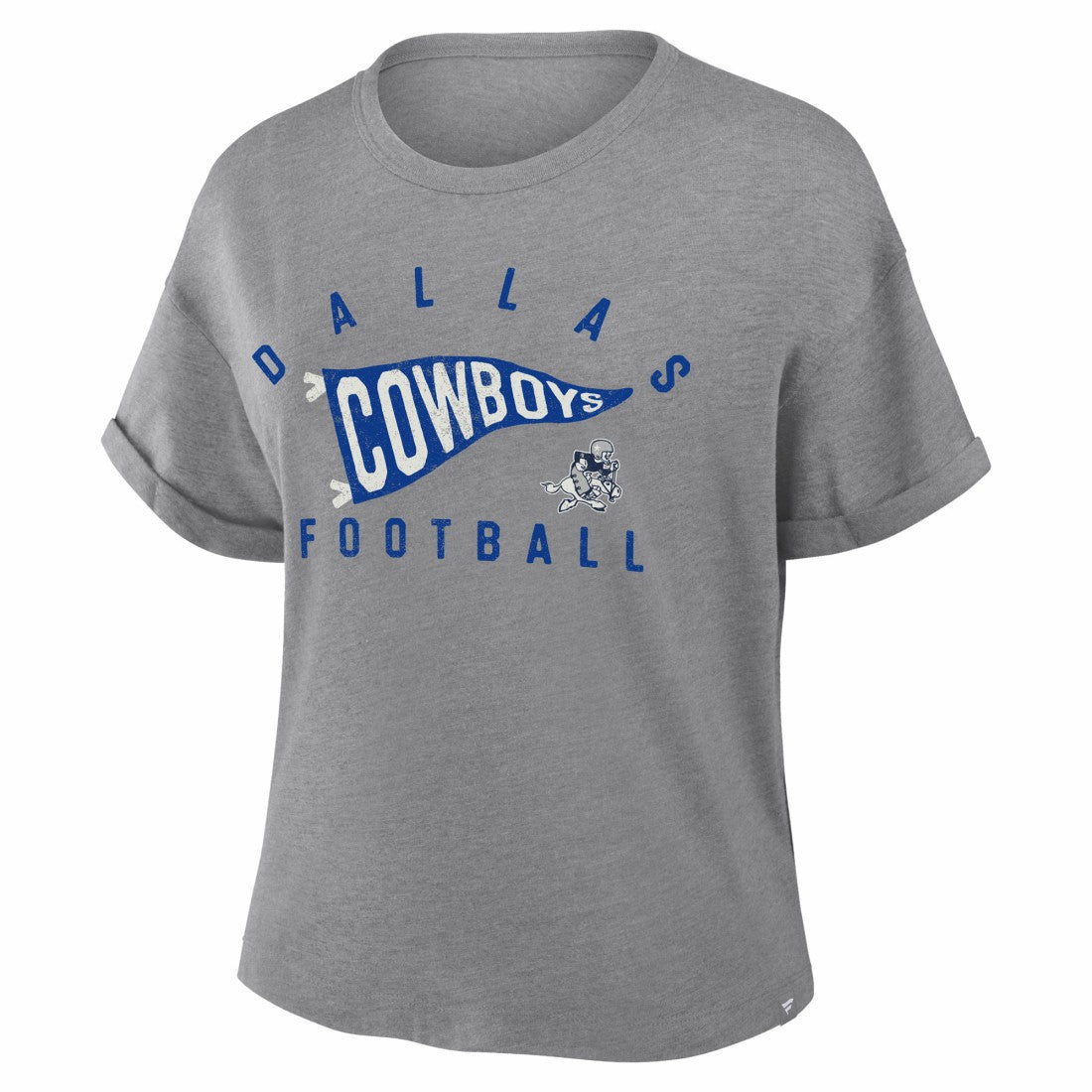 Dallas Cowboys Women's Pennant Wave Tribute Tri-Blend Boxy T-Shirt - Heather Gray for sale