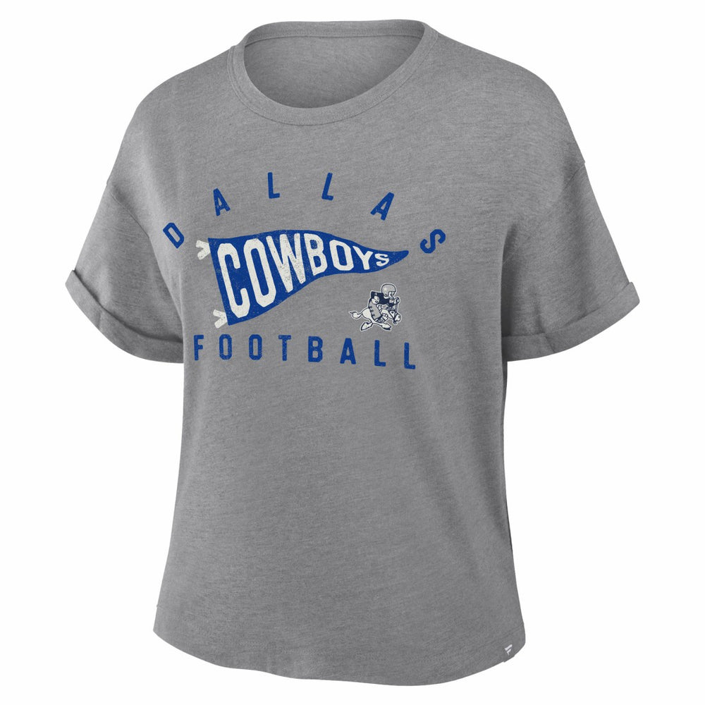 Dallas Cowboys Women's Pennant Wave Tribute Tri-Blend Boxy T-Shirt - Heather Gray for sale