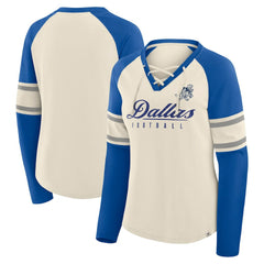 Dallas Cowboys Women's Hometown Gridiron Hero Raglan Lace-Up V-Neck Long Sleeve T-Shirt - Cream/Royal cheap