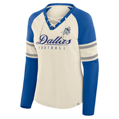 Dallas Cowboys Women's Hometown Gridiron Hero Raglan Lace-Up V-Neck Long Sleeve T-Shirt - Cream/Royal cheap