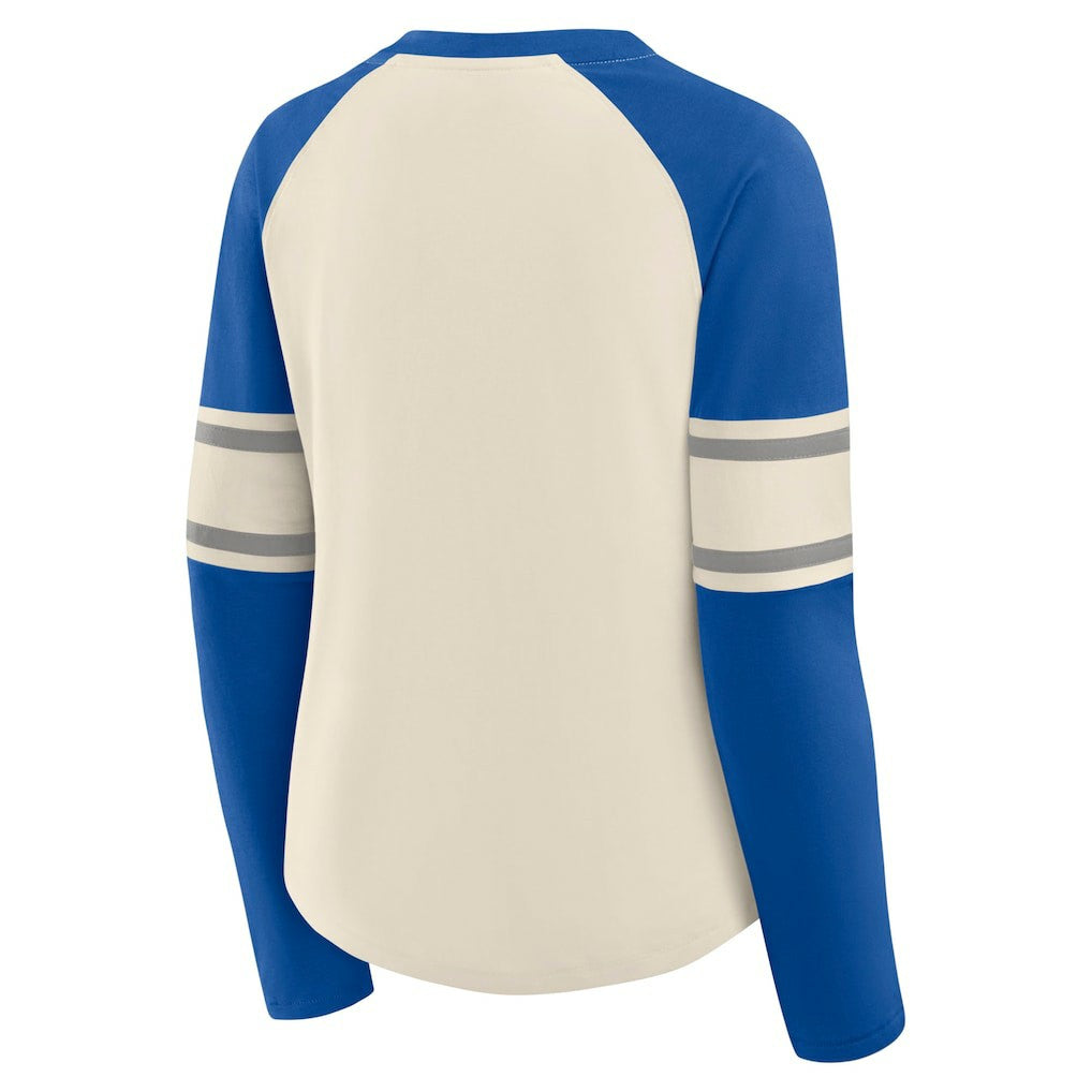 Dallas Cowboys Women's Hometown Gridiron Hero Raglan Lace-Up V-Neck Long Sleeve T-Shirt - Cream/Royal cheap