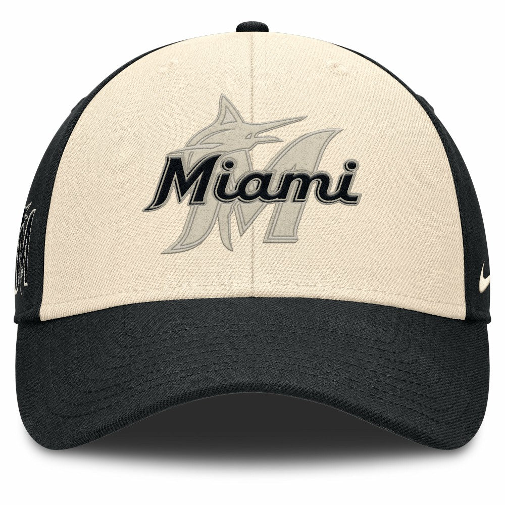Miami Marlins Statement Club Performance Adjustable Hat Black/Natural