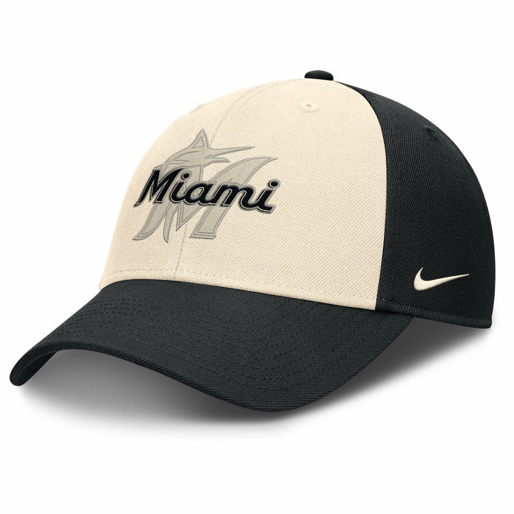 Miami Marlins Statement Club Performance Adjustable Hat Black/Natural
