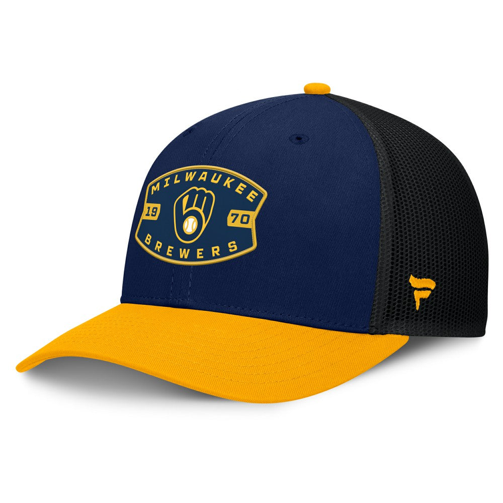 Milwaukee Brewers Cutoff Adjustable Trucker Hat Navy/Gold