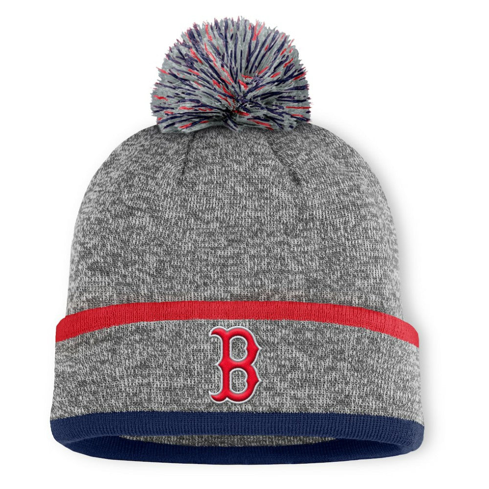Boston Red Sox Backstop Cuffed Knit Hat with Pom Heather Gray