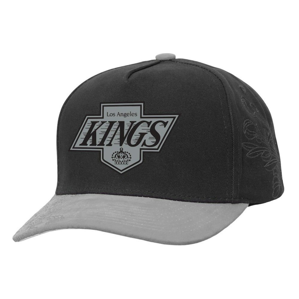 Los Angeles Kings Mitchell & Ness May Flowers Pro Crown Adjustable Hat - Black/Silver Hats
