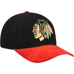 Chicago Blackhawks Mitchell & Ness May Flowers Pro Crown Adjustable Hat - Black/Red Hats