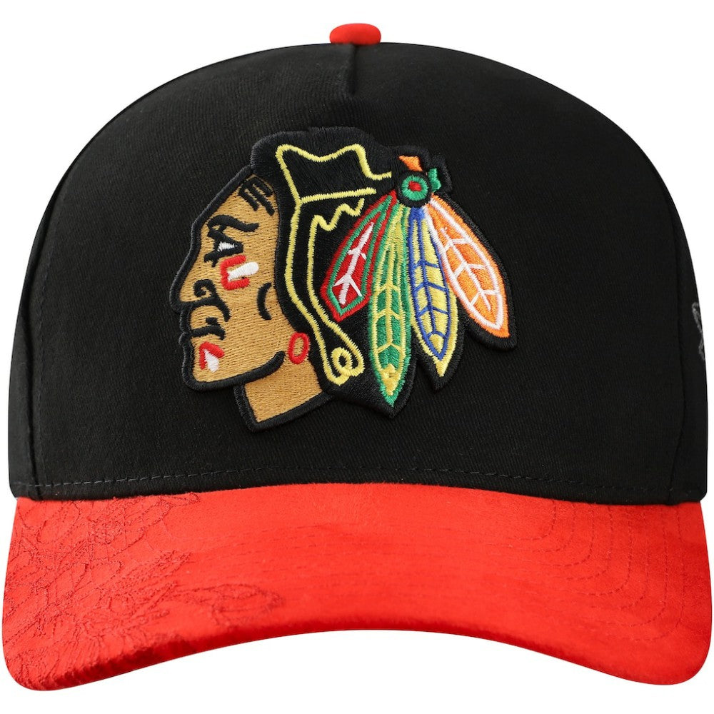 Chicago Blackhawks Mitchell & Ness May Flowers Pro Crown Adjustable Hat - Black/Red Hats