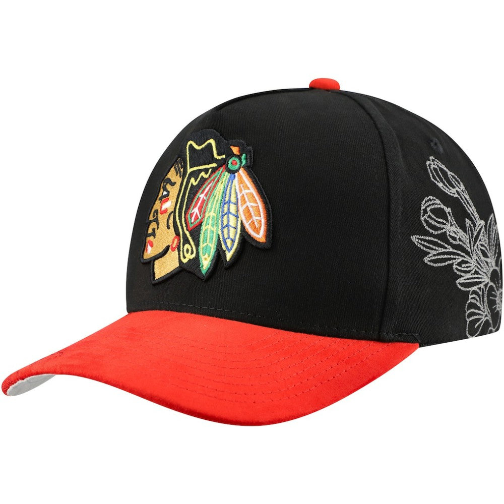 Chicago Blackhawks Mitchell & Ness May Flowers Pro Crown Adjustable Hat - Black/Red Hats
