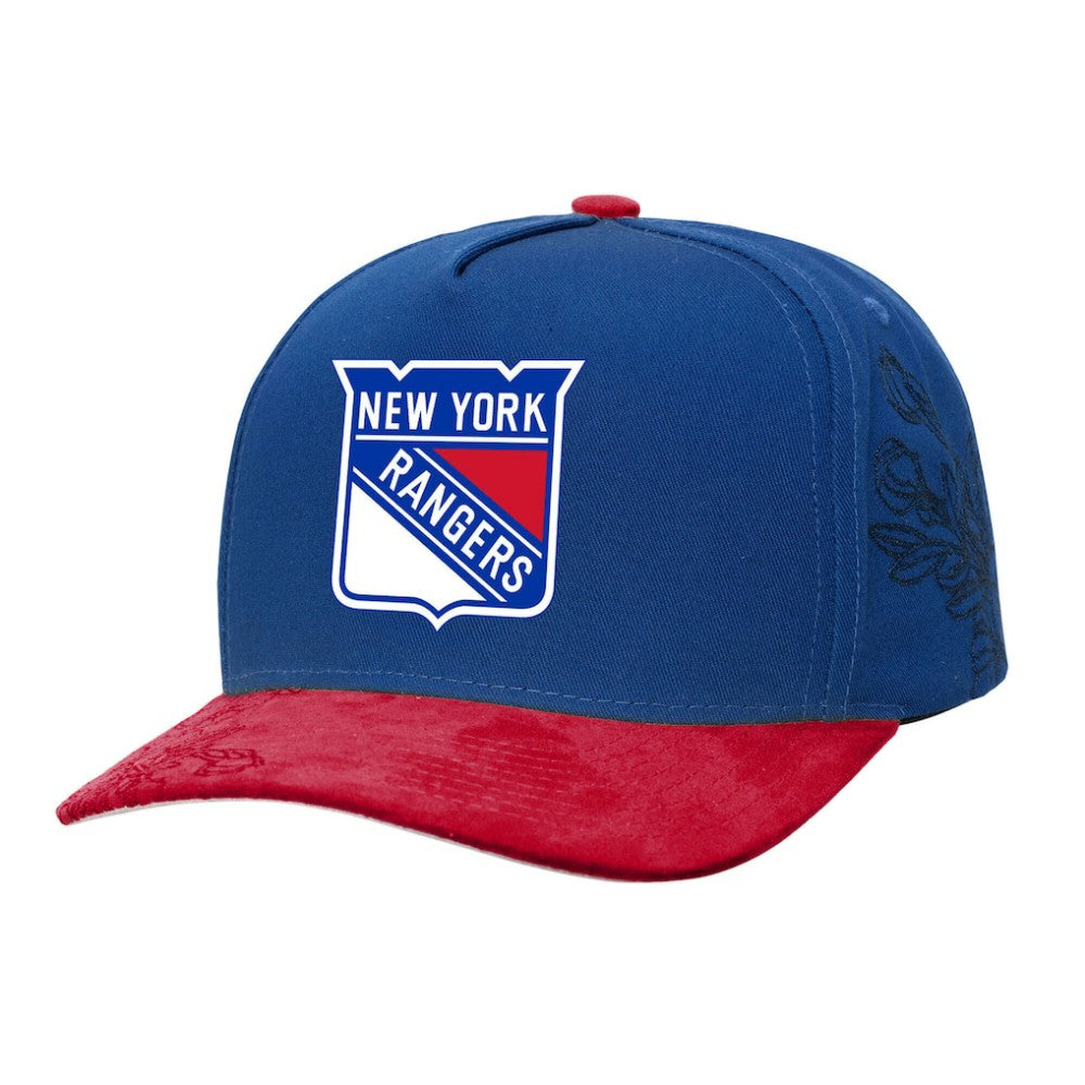 New York Rangers Mitchell & Ness May Flowers Pro Crown Adjustable Hat - Blue/Red Hats