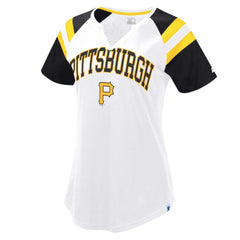 Pittsburgh Pirates Starter Women's Game On Notch Neck Raglan T-Shirt White/Black