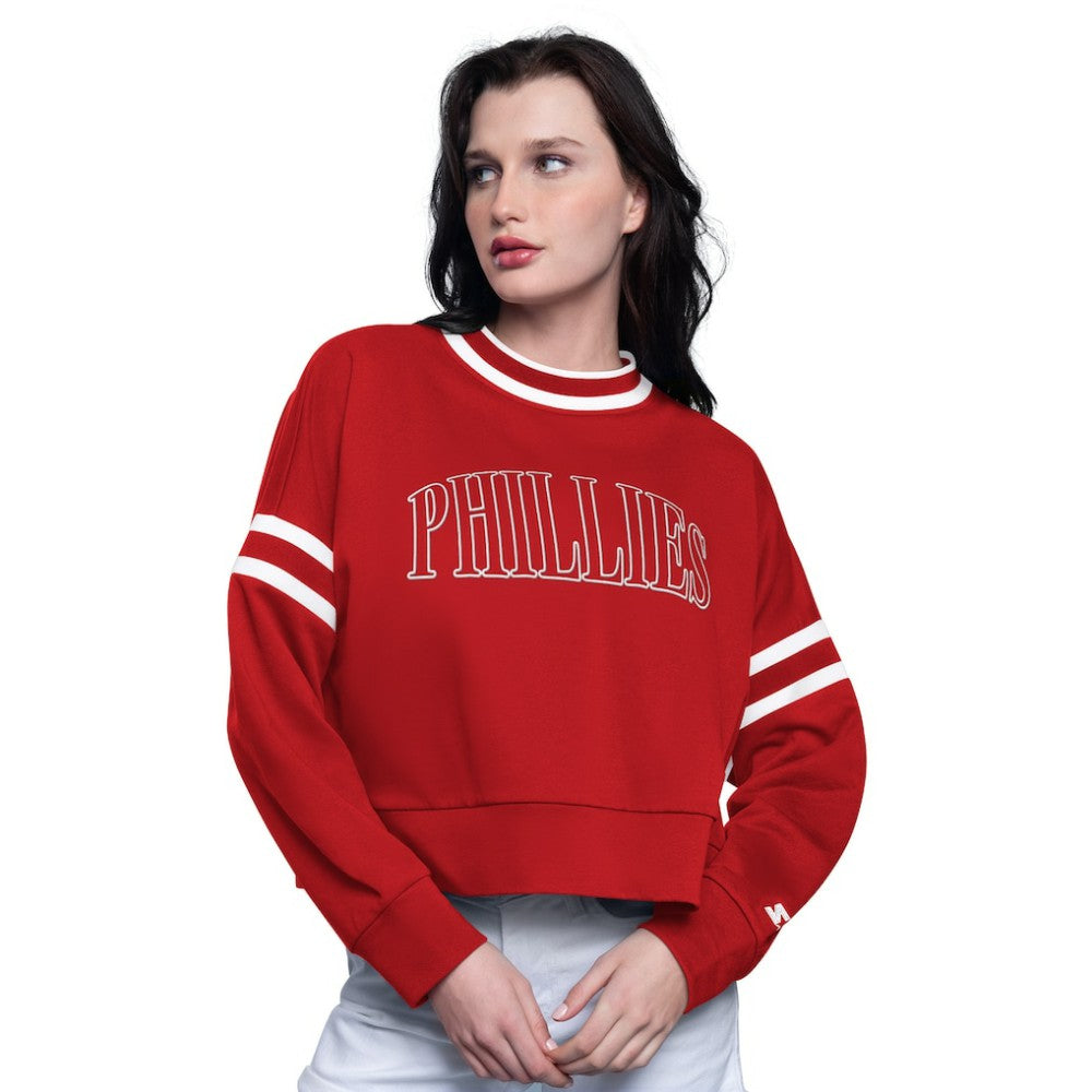Philadelphia Phillies Starter Women's Power Play Cropped Pullover Sweatshirt Red