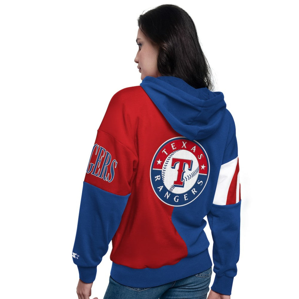 Texas Rangers Starter Women's Curve Ball Full Zip Hoodie Sweatshirt Royal/Red