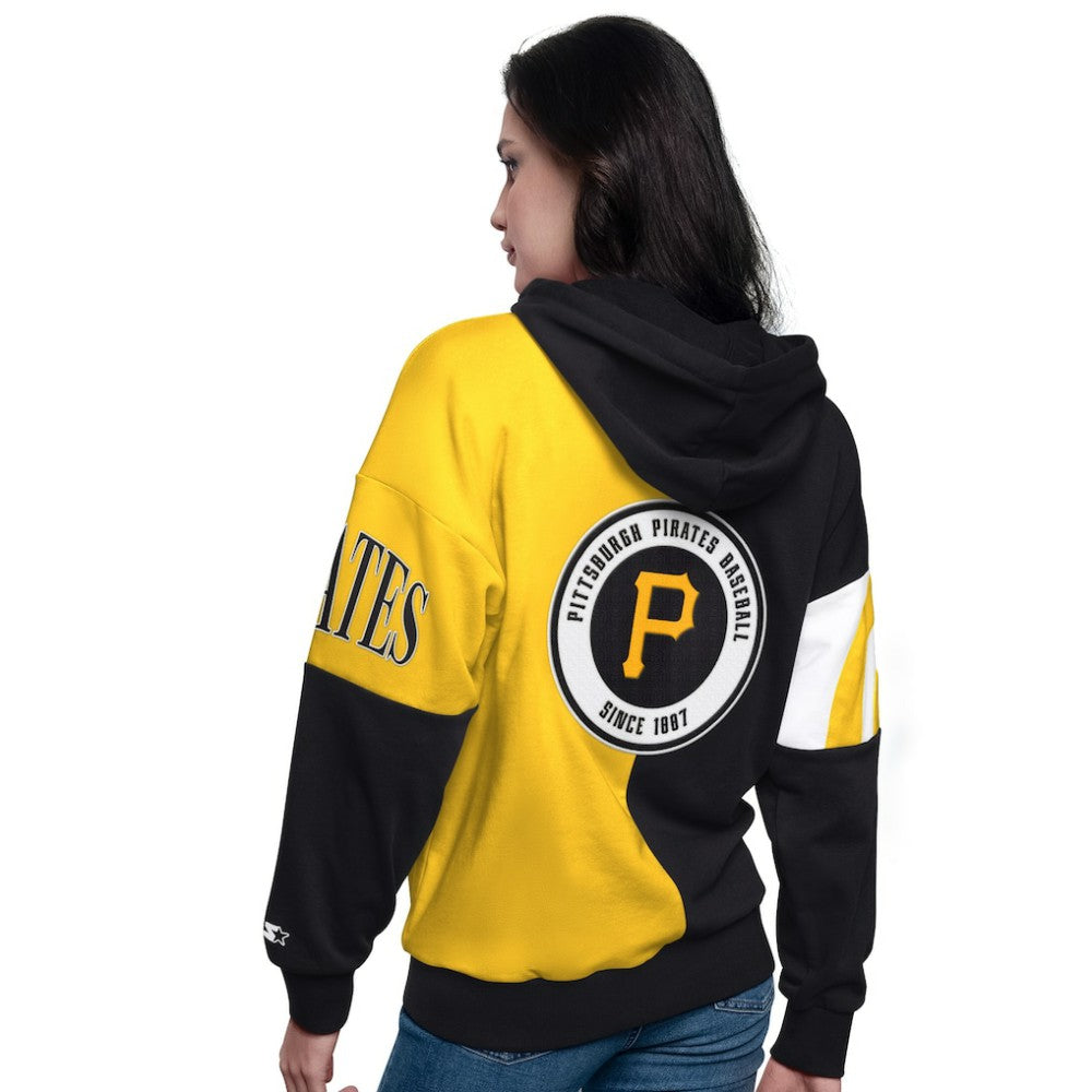 Pittsburgh Pirates Starter Women's Curve Ball Full Zip Hoodie Sweatshirt Black/Gold