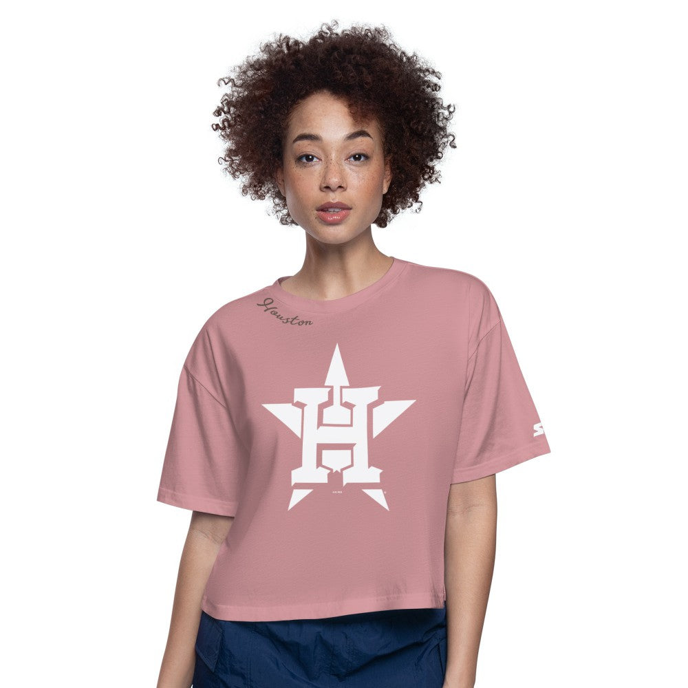 Houston Astros Starter Women's Play the Ball Boxy Cropped T-Shirt Pink