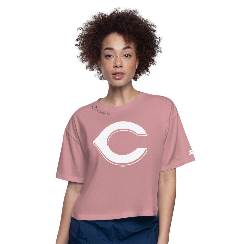 Cincinnati Reds Starter Women's Play the Ball Boxy Cropped T-Shirt Pink