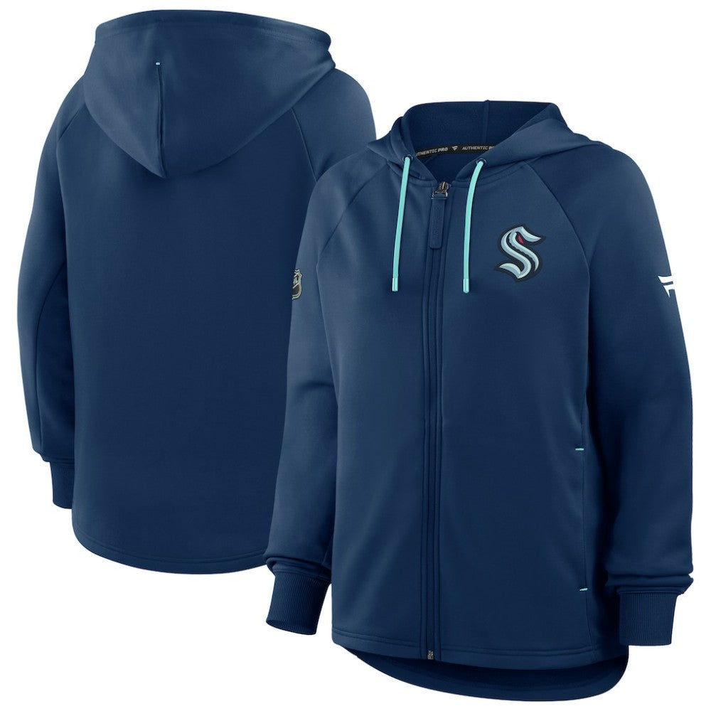 Seattle Kraken Fanatics Women's Authentic Pro Rink Raglan Full-Zip Hoodie - Deep Sea Blue Hoodies