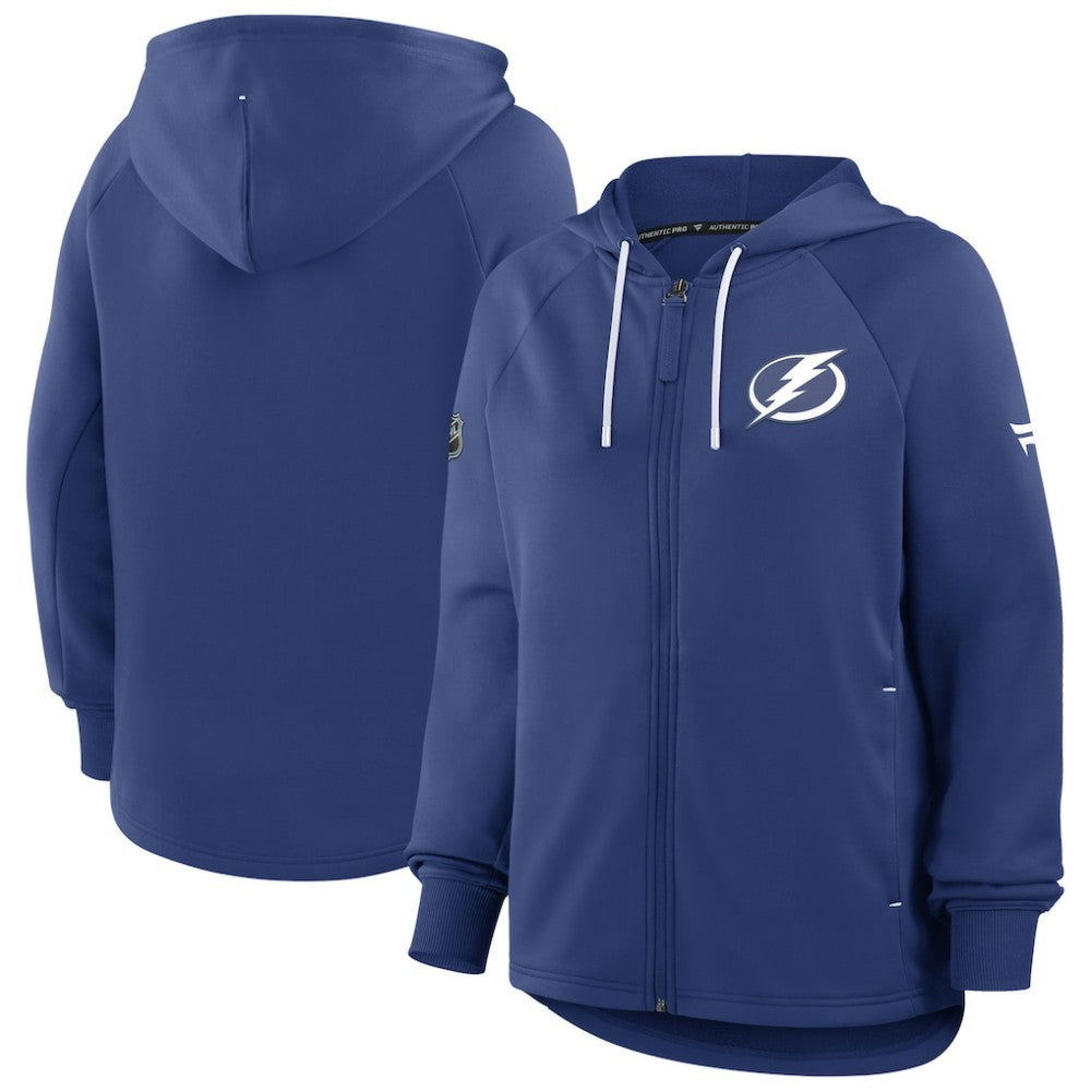 Tampa Bay Lightning Fanatics Women's Authentic Pro Rink Raglan Full-Zip Hoodie - Blue Hoodies