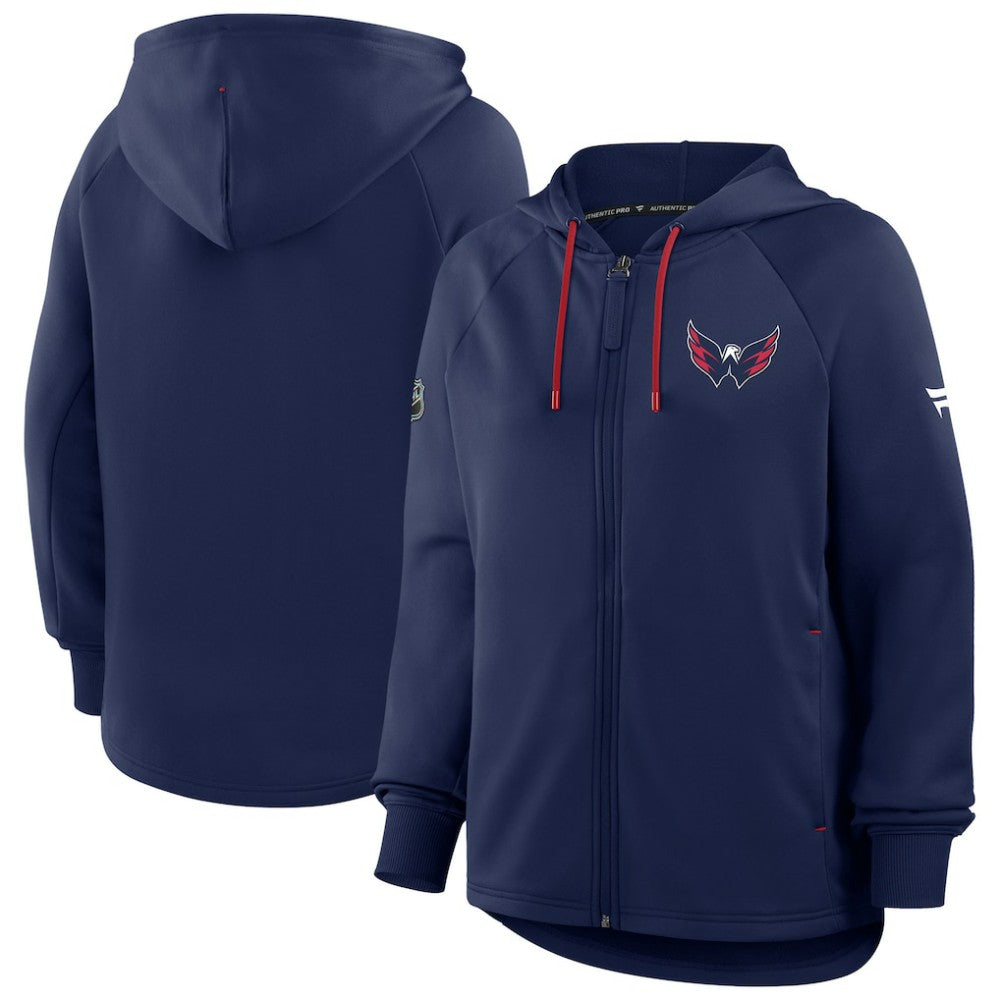 Washington Capitals Fanatics Women's Authentic Pro Rink Raglan Full-Zip Hoodie - Navy Hoodies