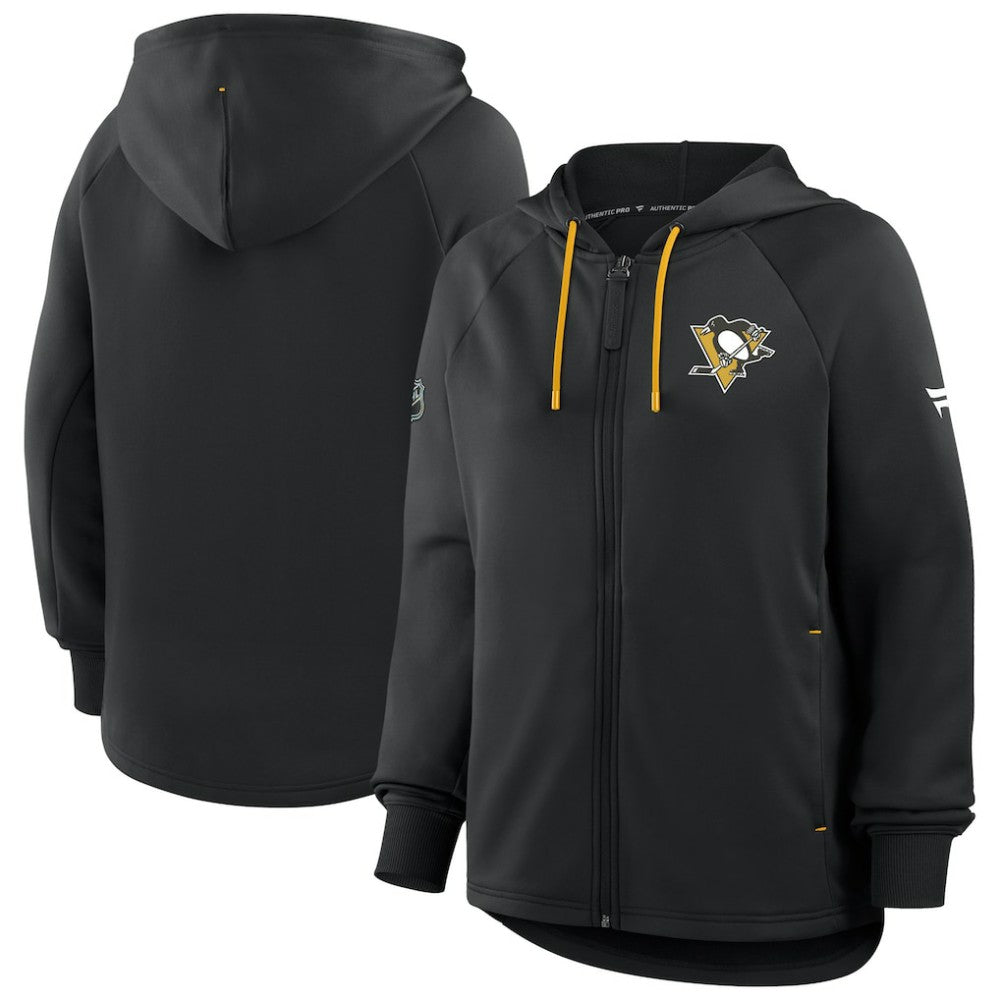 Pittsburgh Penguins Fanatics Women's Authentic Pro Rink Raglan Full-Zip Hoodie - Black Hoodies