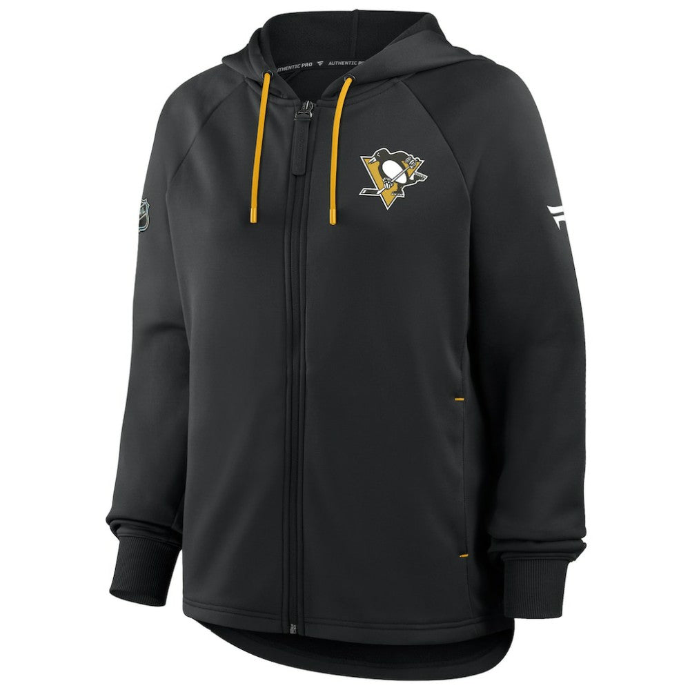 Pittsburgh Penguins Fanatics Women's Authentic Pro Rink Raglan Full-Zip Hoodie - Black Hoodies