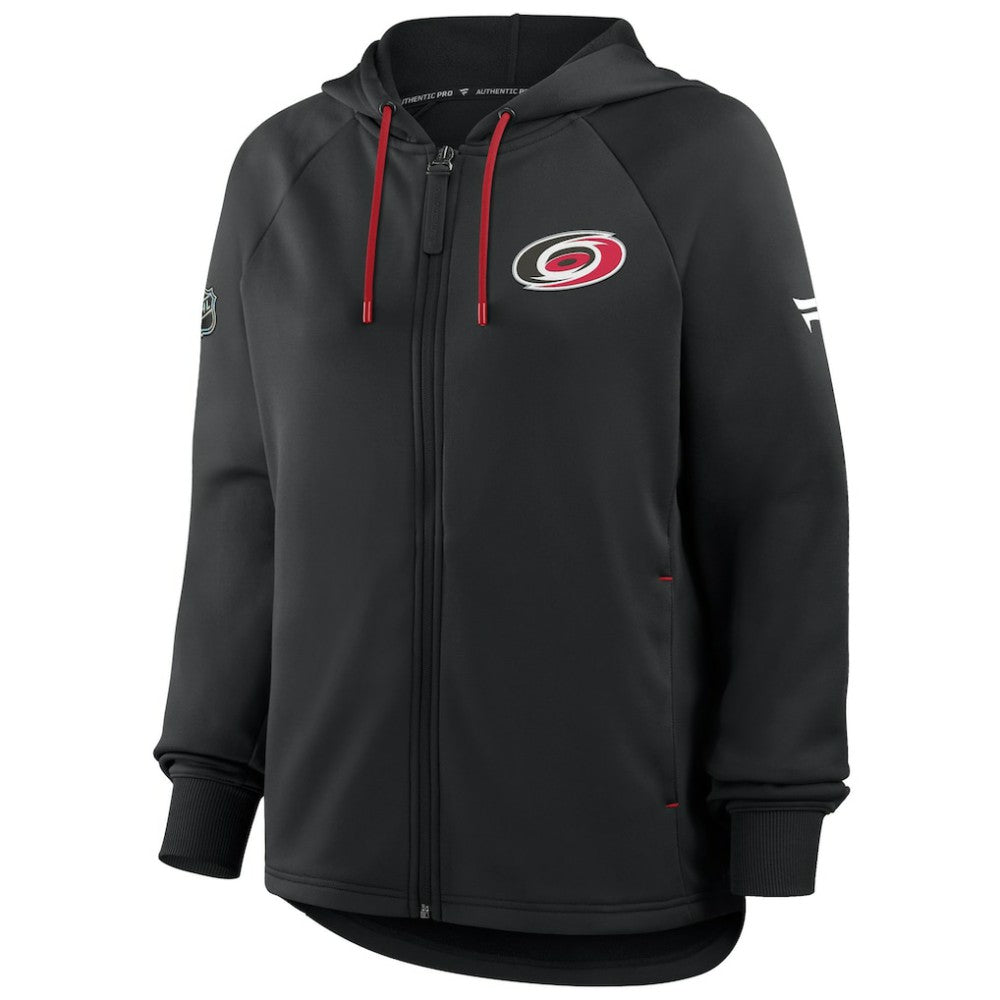 Carolina Hurricanes Fanatics Women's Authentic Pro Rink Raglan Full-Zip Hoodie - Black Hoodies