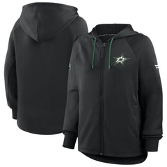 Dallas Stars Fanatics Women's Authentic Pro Rink Raglan Full-Zip Hoodie - Black Hoodies