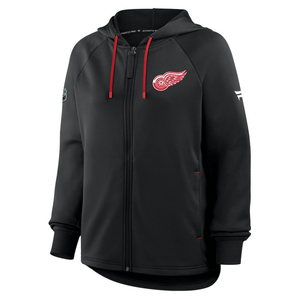 Detroit Red Wings Fanatics Women's Authentic Pro Rink Raglan Full-Zip Hoodie - Black Hoodies