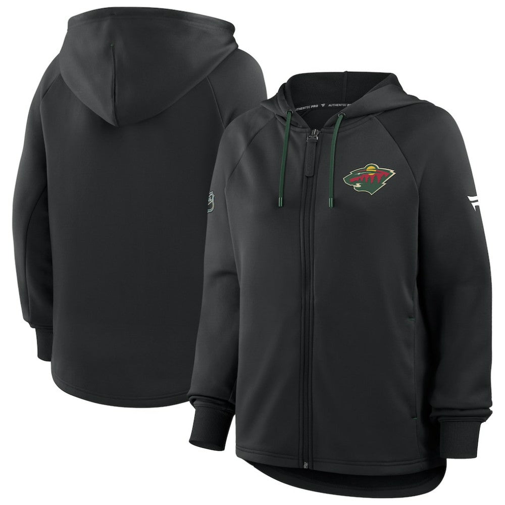 Minnesota Wild Fanatics Women's Authentic Pro Rink Raglan Full-Zip Hoodie - Black Hoodies